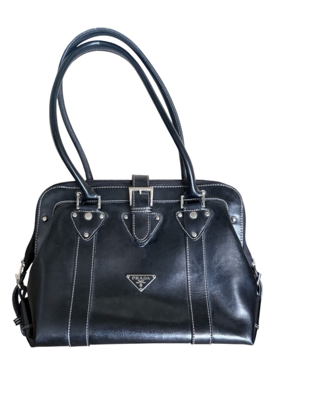Designer Inspired Black Leather Shoulder Bag